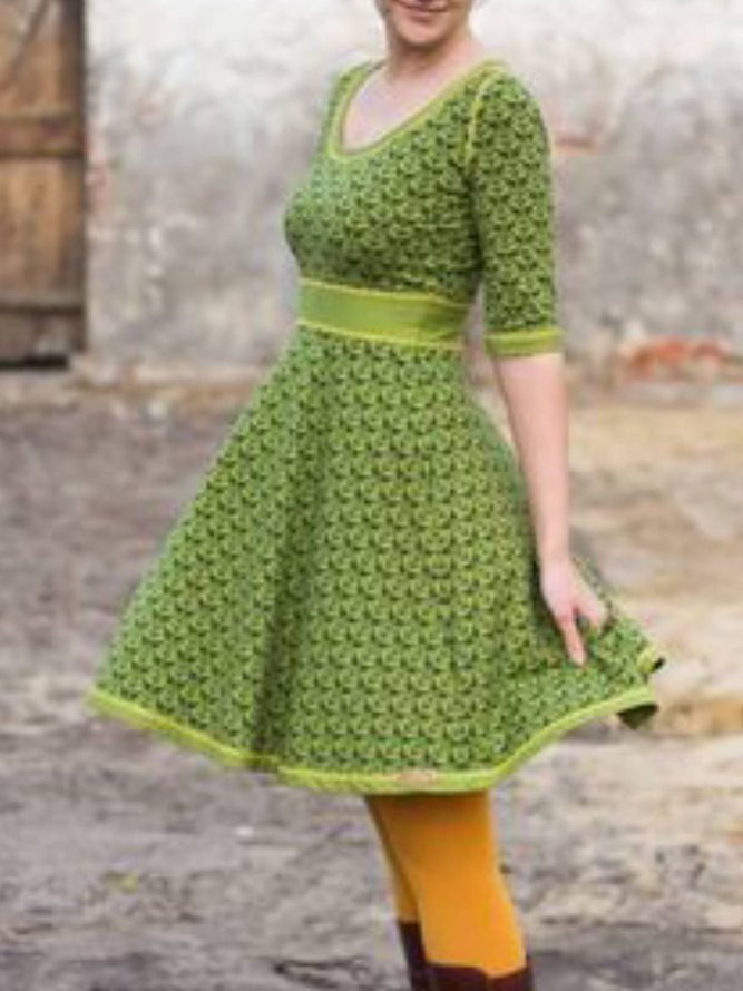 Green Vintage Polka Dots Knitted Dresses