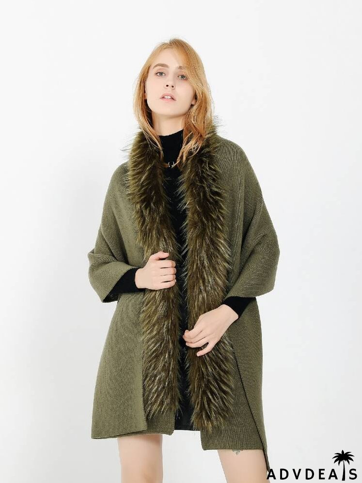 Fuzzy Trim Shawl Scarf