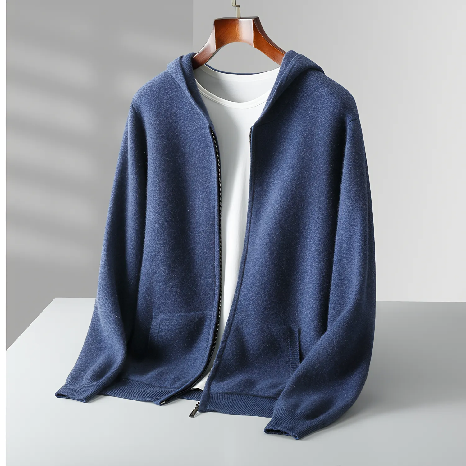 Men's Hooded Wool Cardigan | Zip-Front with Side Pockets REAL SILK LIFE