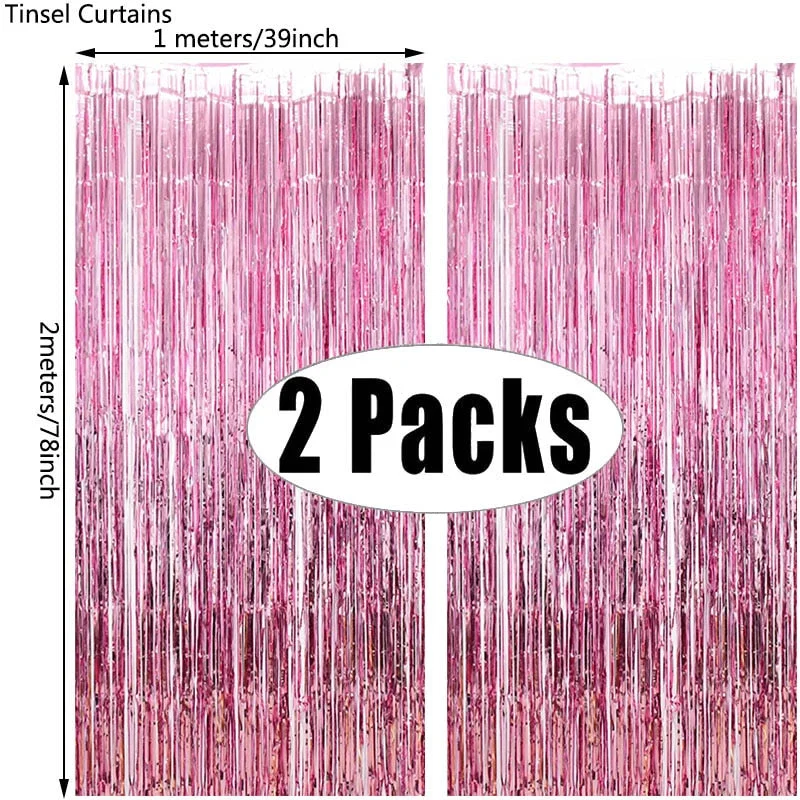 2Pack Party Backdrop Metallic Foil Fringe Tinsel Curtain Adult Kids Birthday Party Wedding Decoration Baby Shower Favor Supplies