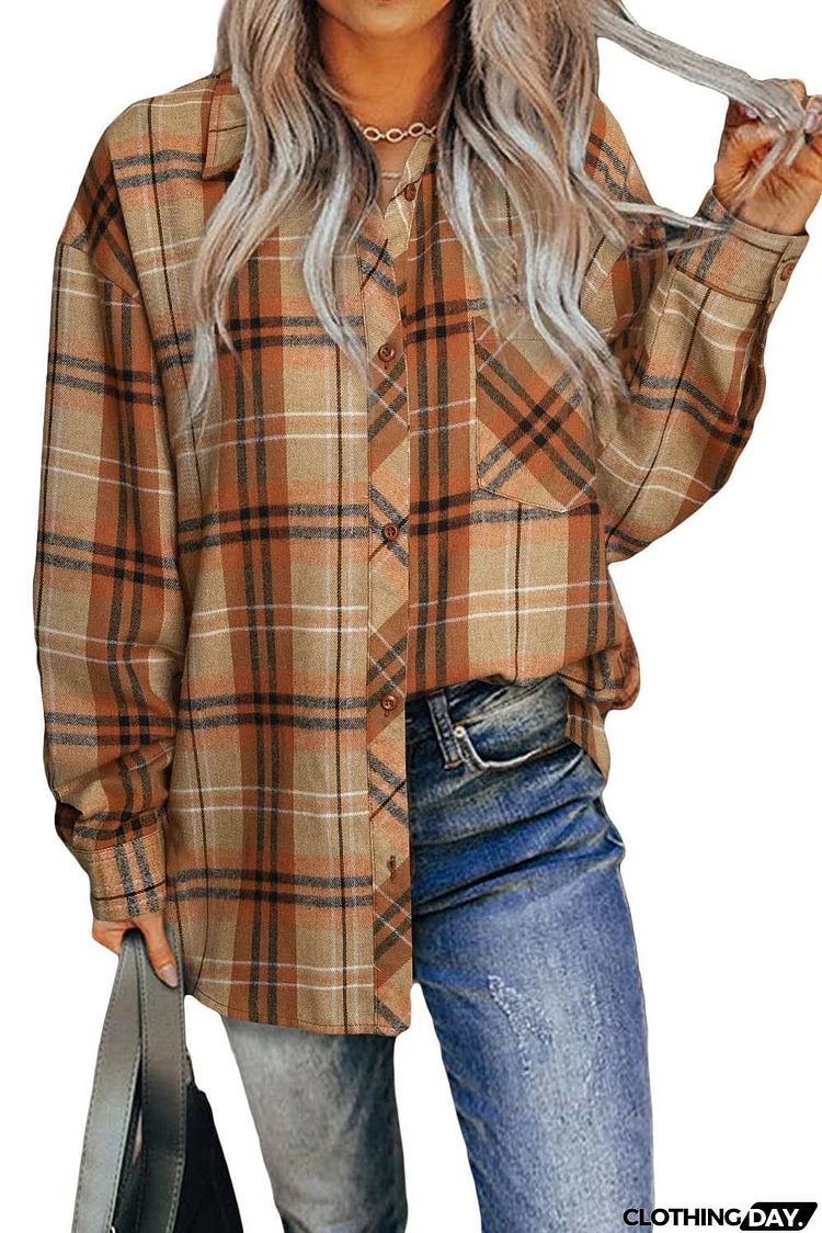 Plaid Pocket Buttoned Long Sleeve Shirt