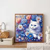 Chat blanc en fleurs - perceuse ronde peinture diamant - 30*30cm