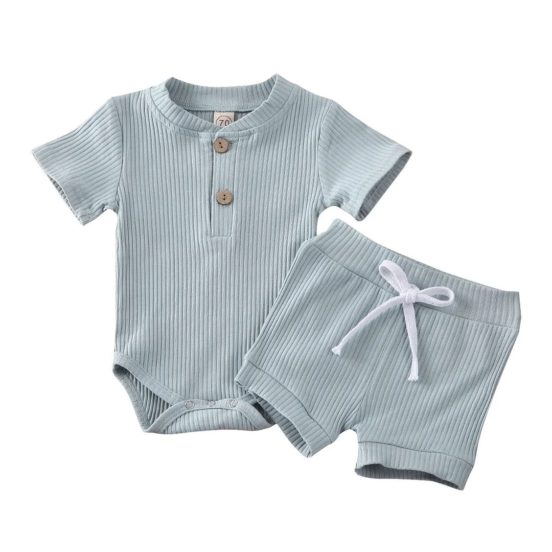 2020 Baby Summer Clothing Newborn Kid Baby Boy Girl Clothes Short Sleeve Bodysuit Shorts Ribbed Solid 2Pcs Outfits Set