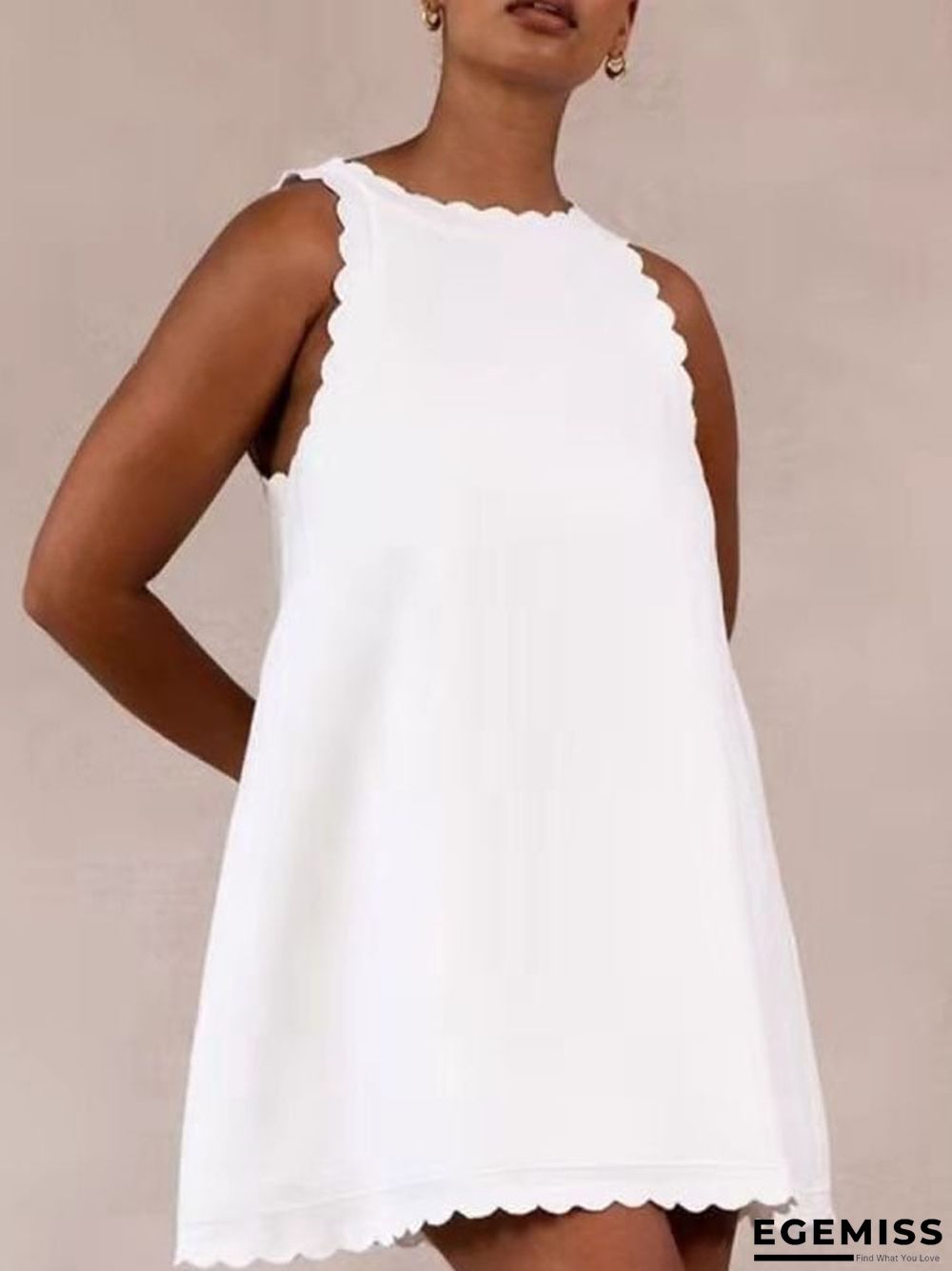 Casual Cotton And Linen Solid Color Embroidered Flounces Women's Dress White Dresses | EGEMISS