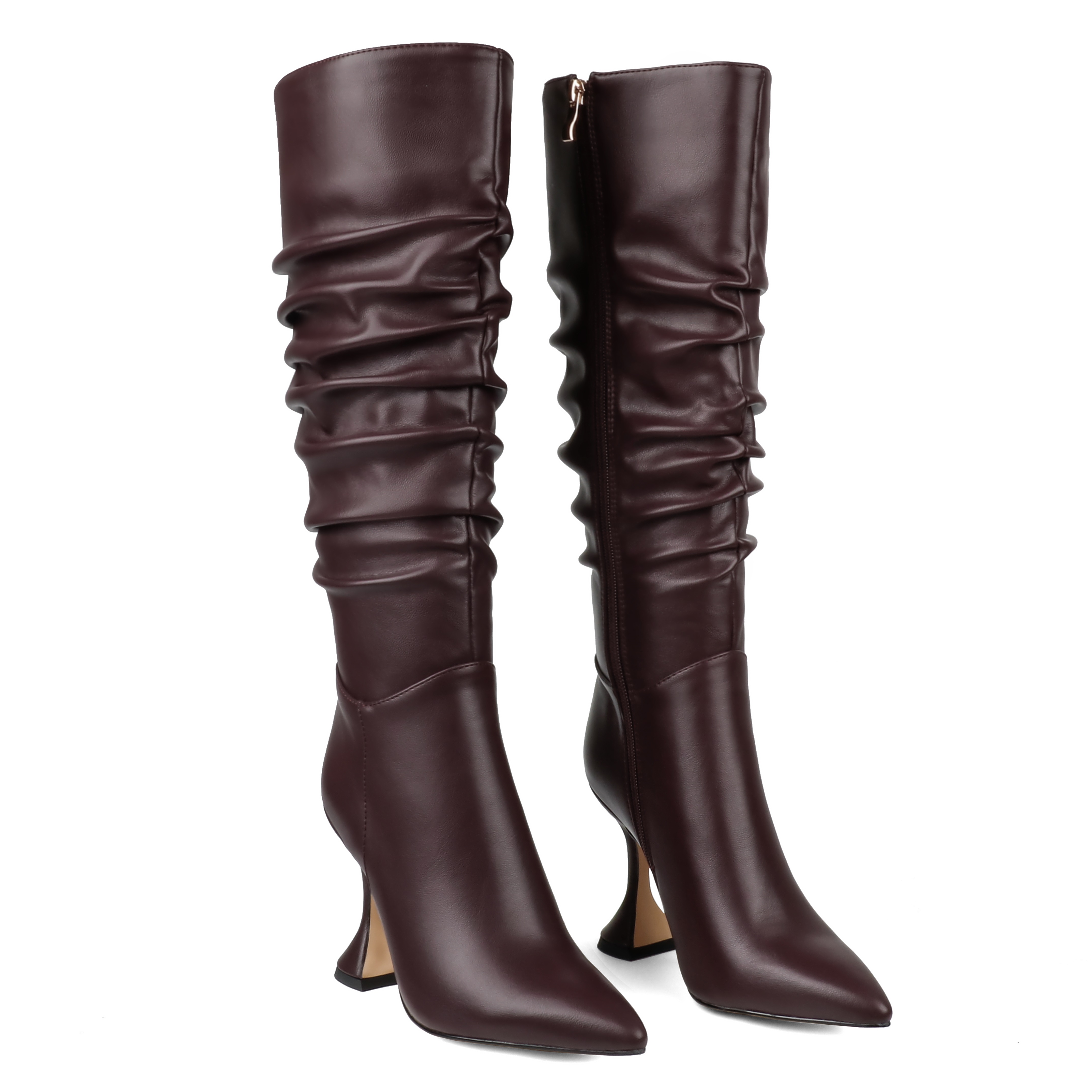100mm Women Zipper Wrinkled Slouchy Boots Triangle Heels-vocosishoes