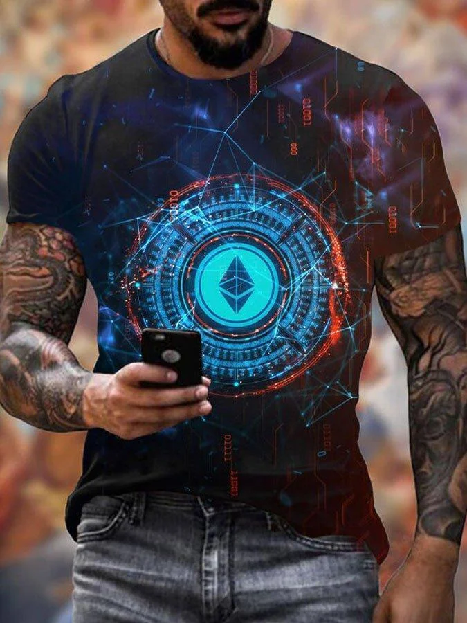Black Crew Neck Printed Shirts & Tops