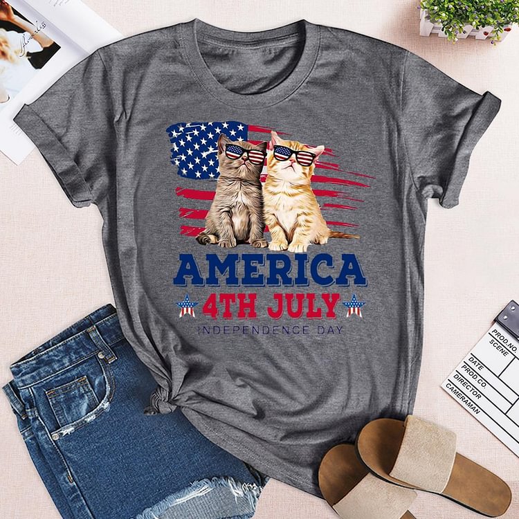 American flag cat independence Day T-shirt Tee - 01895
