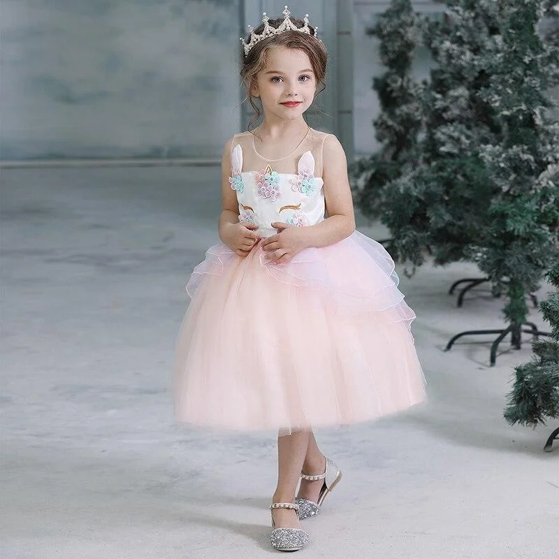 Girls Unicorn Tutu Dress 2021 Summer Kids Princess Vestido Girls Birthday Party Dress Children Summer Dresses 3-8Y Kids Clothes