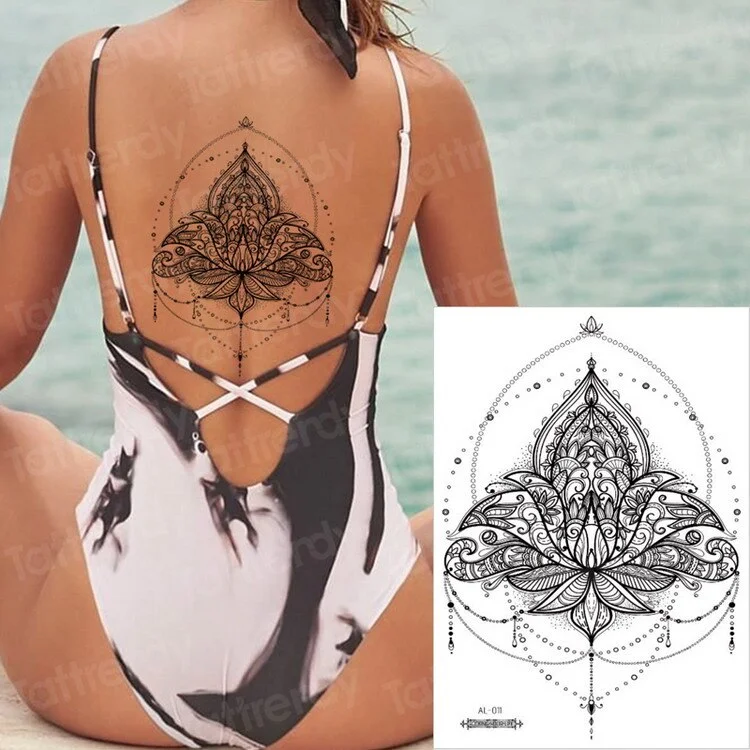 Waterproof Temporary Sticker Geometric dragonfly Sternum Tattoo Black Triangle Tattoos Body Arm Fake Tatoo Chains Sternal patch