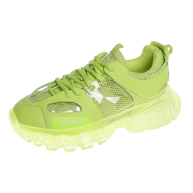 Height Increasing Chunky Sneakers Women 2021 New Colorful Girls Pink Shoes Bright Green Fashion Casual Dad Shoes Female Footwear