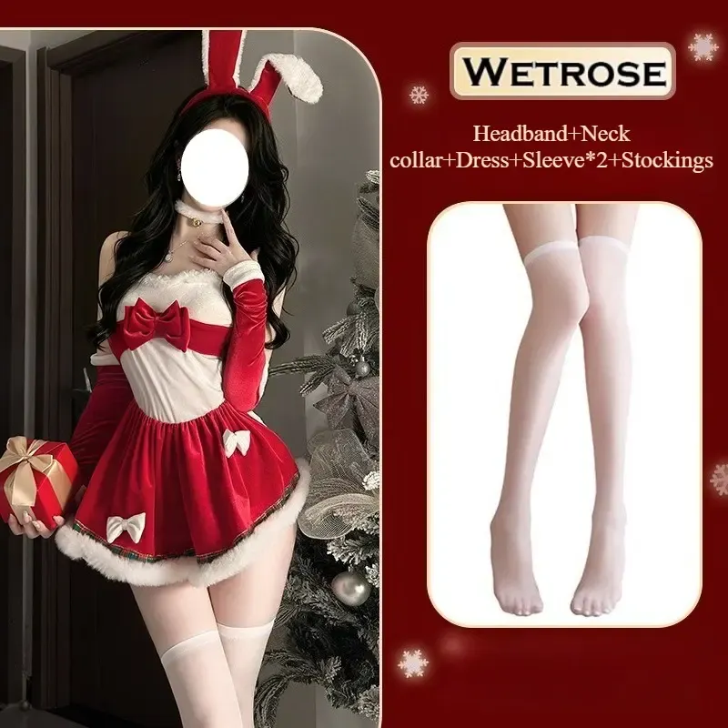 [Wetrose] In Stock Bunny Girl Red White Velvet Santa Rabbit Ear Dress Outfit Holiday Party Cosplay Costume Christmas Xmas