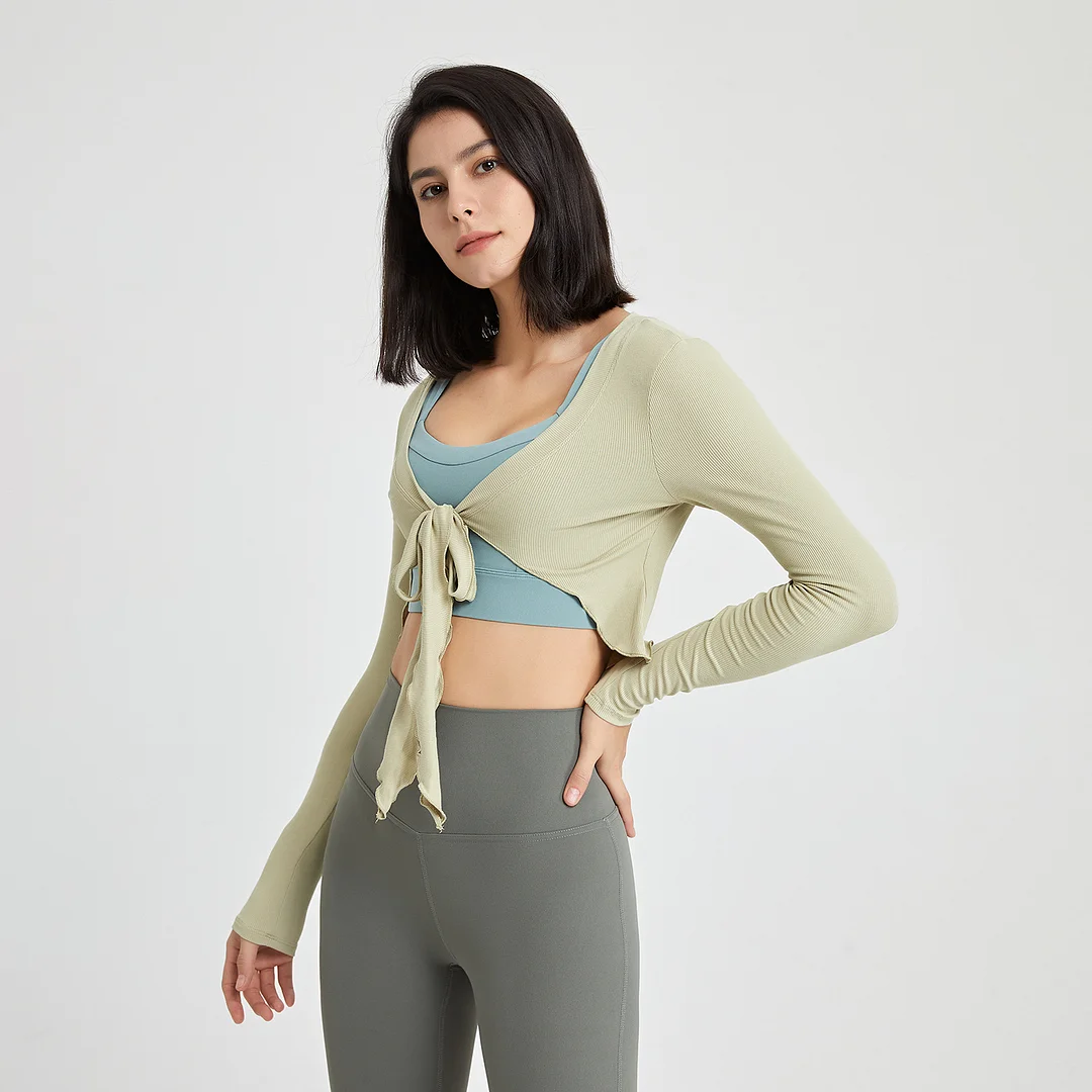 Knotted long-sleeved sports bra top