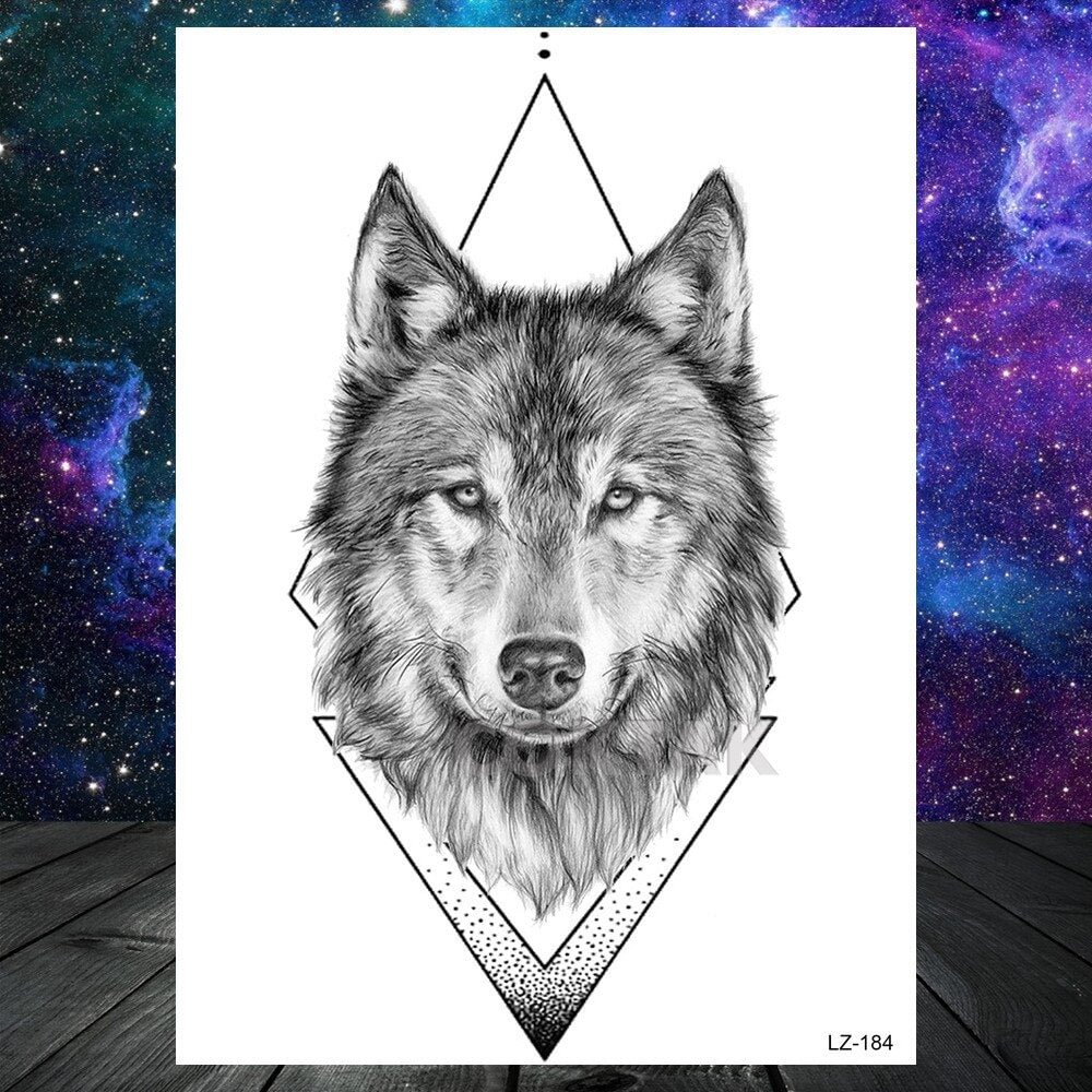 Geometric Wolf Temporary Tattoos Realistic Fake Dreamcatcher Planets ...