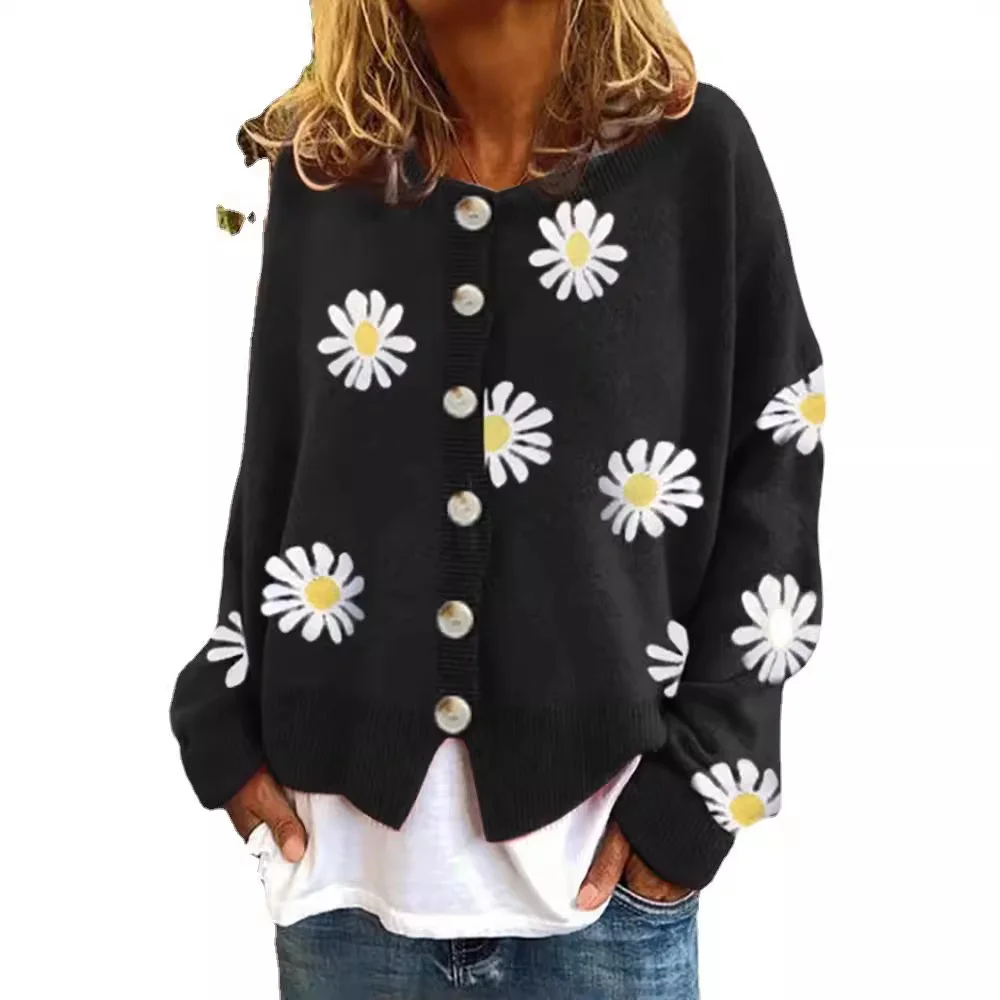 Wongn Wongn 2023 Autumn / Winter Sweater Women's Small Autumn Chrysanthemum Embroidery Needle Knitting Cardigan Women's Clothing