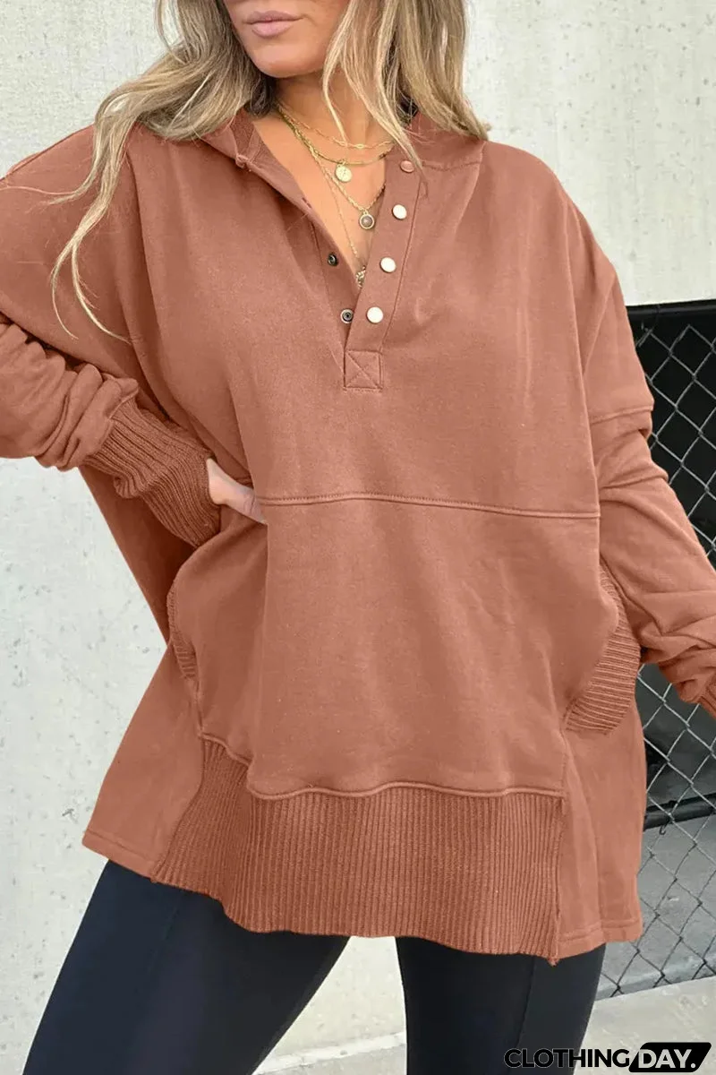 Casual Solid Buckle Hooded Collar Tops(7 Colors)