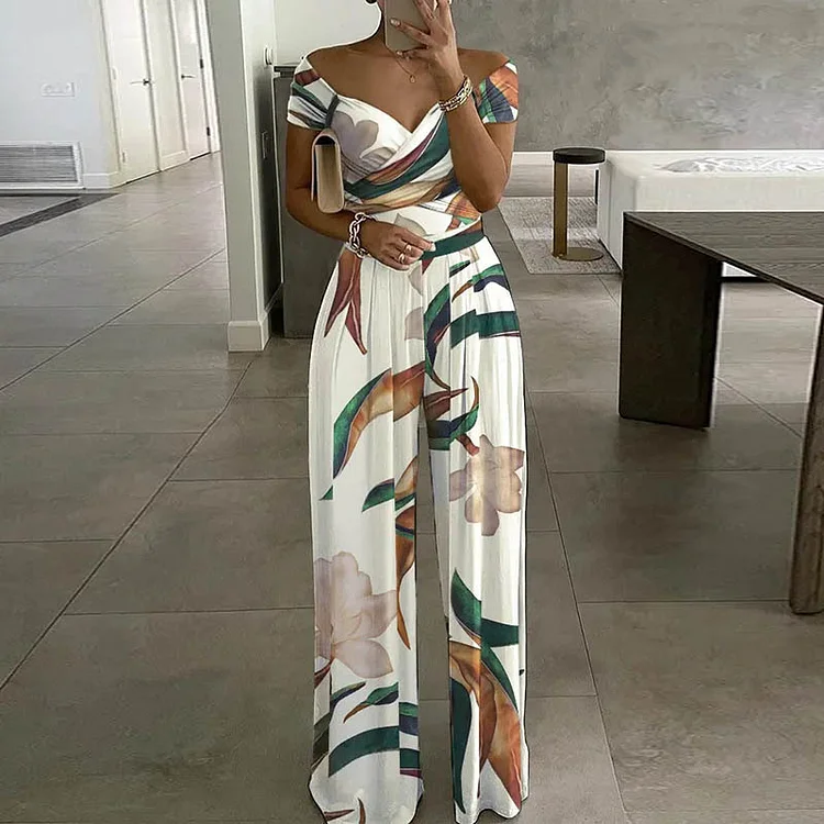 Women's 2024 Jumpsuit Sexy V-Neck Floral Jumpsuit Wide Leg Pant Overall