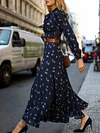 Floral Printed Empire Long Sleeves Midi Dresses