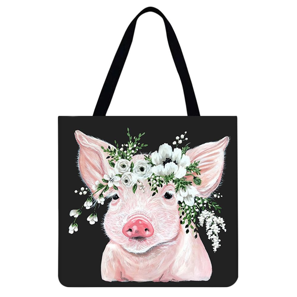 Linen Tote Bag - Pig Wreath