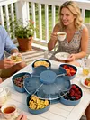 Divided Spinning Snack Serving Tray 5-Compartment Rotating Round Snackle Box Container with Lid for Chips and Dip Nut Candy Fruit Party Picnic