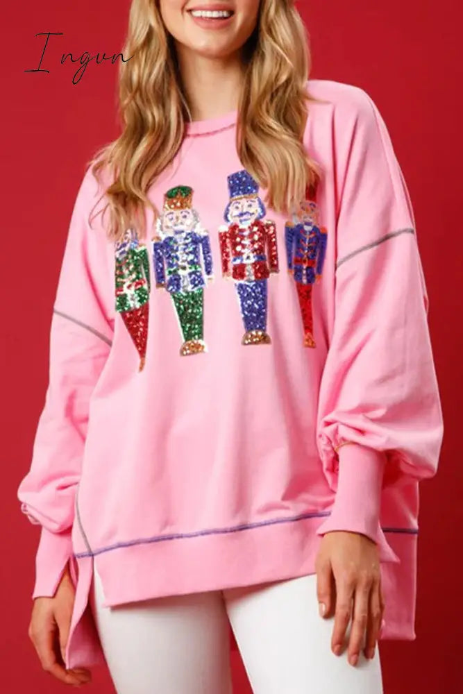 Ingvn - Casual Solid Sequins O Neck Tops Pink / S Tops/Sweats & Hoodies