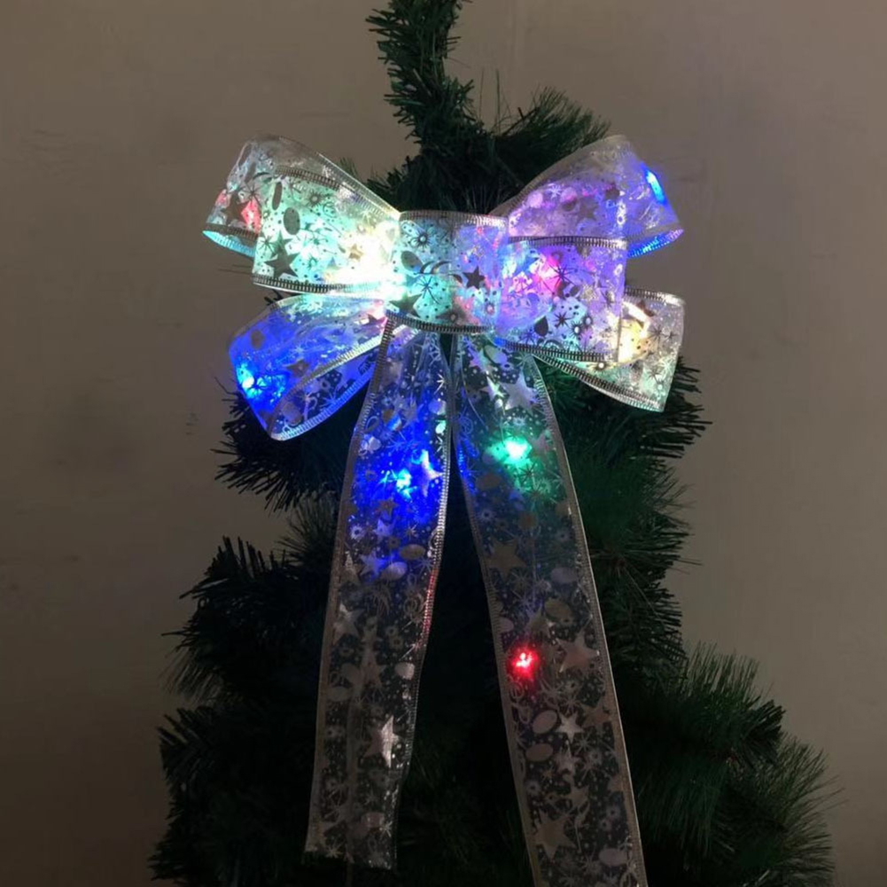 Christmas Tree Topper LED Ribbon Bows Ornaments New Year Party Decorations от Cesdeals WW