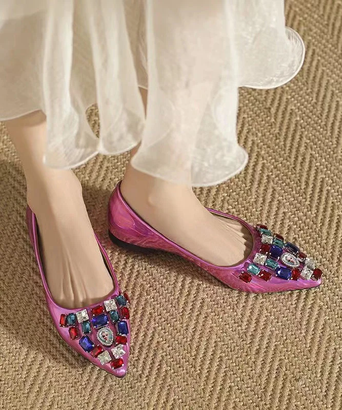 Pink Soft Comfy Fashion Pointed Toe Crystal Flat Feet Shoes