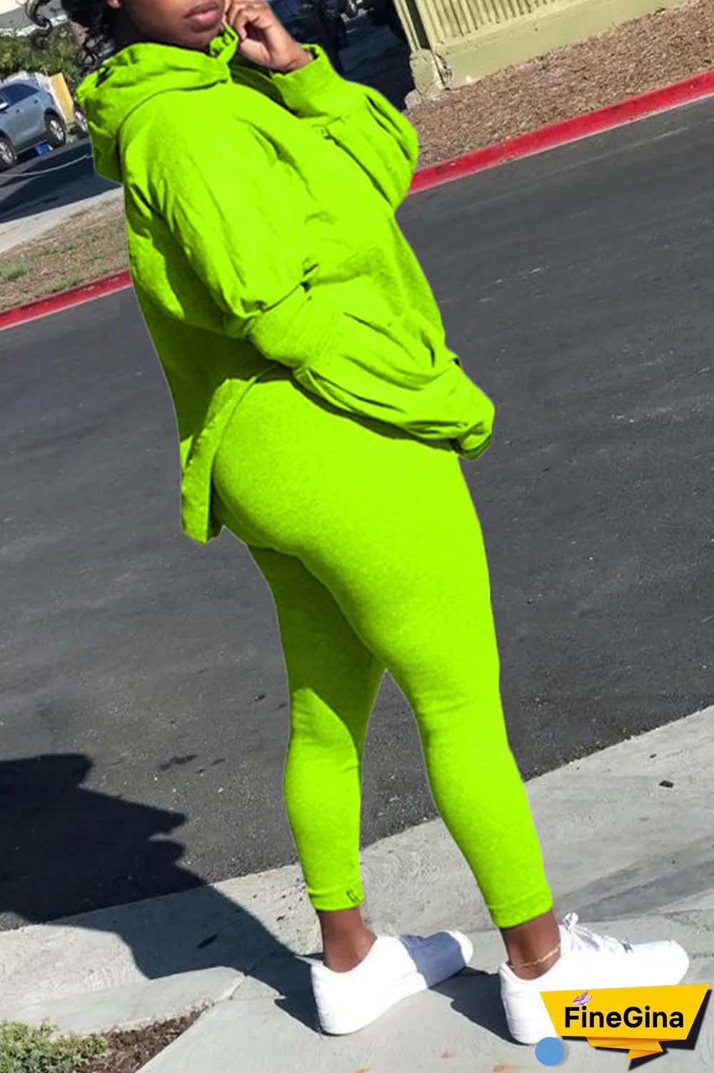 Pink Street Solid Patchwork Hooded Collar Long Sleeve Two Pieces