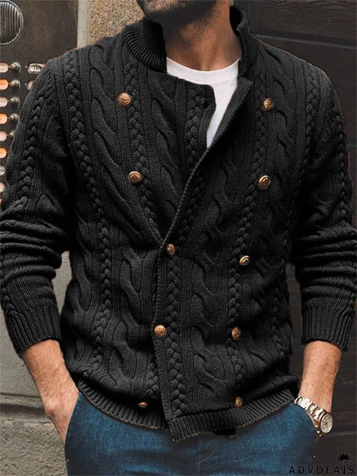 Men's Double-breasted Knitted Half Collar Sweater