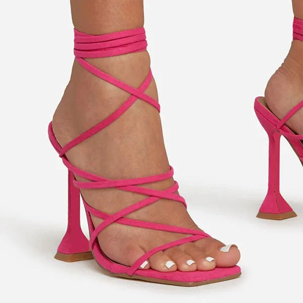 Solid Color Feminine Strappy Pyramid Heeled Sandals