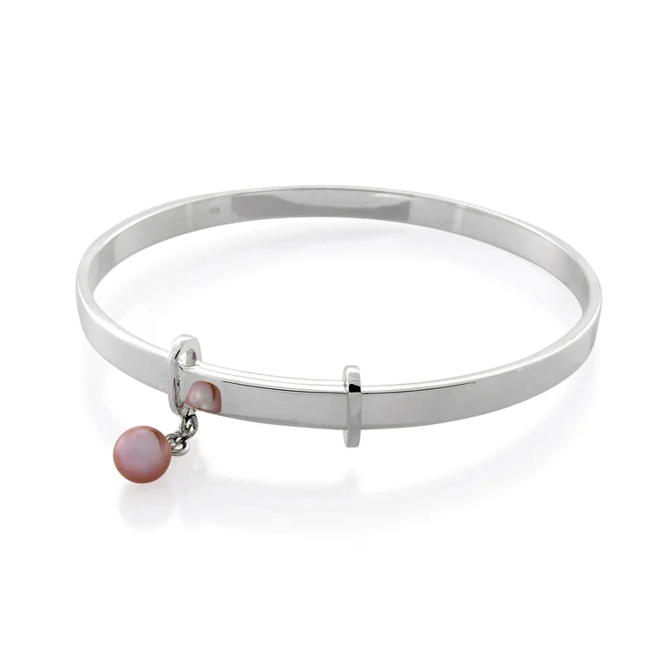 EXPANDABLE STERLING SILVER BANGLE WITH PINK FRESH WATER PEARL