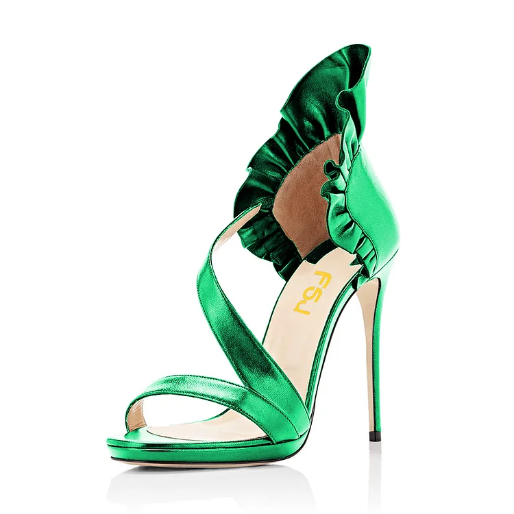 Women's Green Stiletto Heels Commuting Strappy Open Toe Sandals |FSJ Shoes