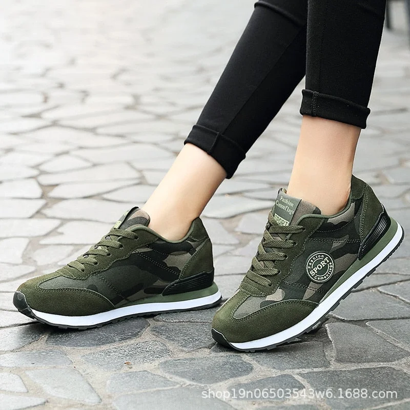 Drop Sale Summer Mesh Breathable Flat Bottom Camouflage Shoes Women's Shoes Lace Green Sneakers Sneakers Army  CYL-A07