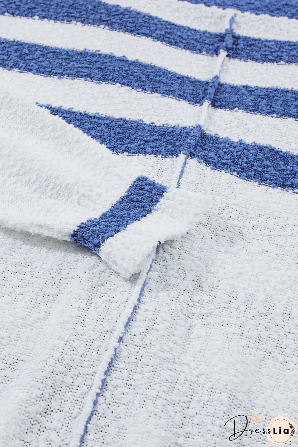 Blue Stripe V Neck Buttoned High Low Sweater Cardigan
