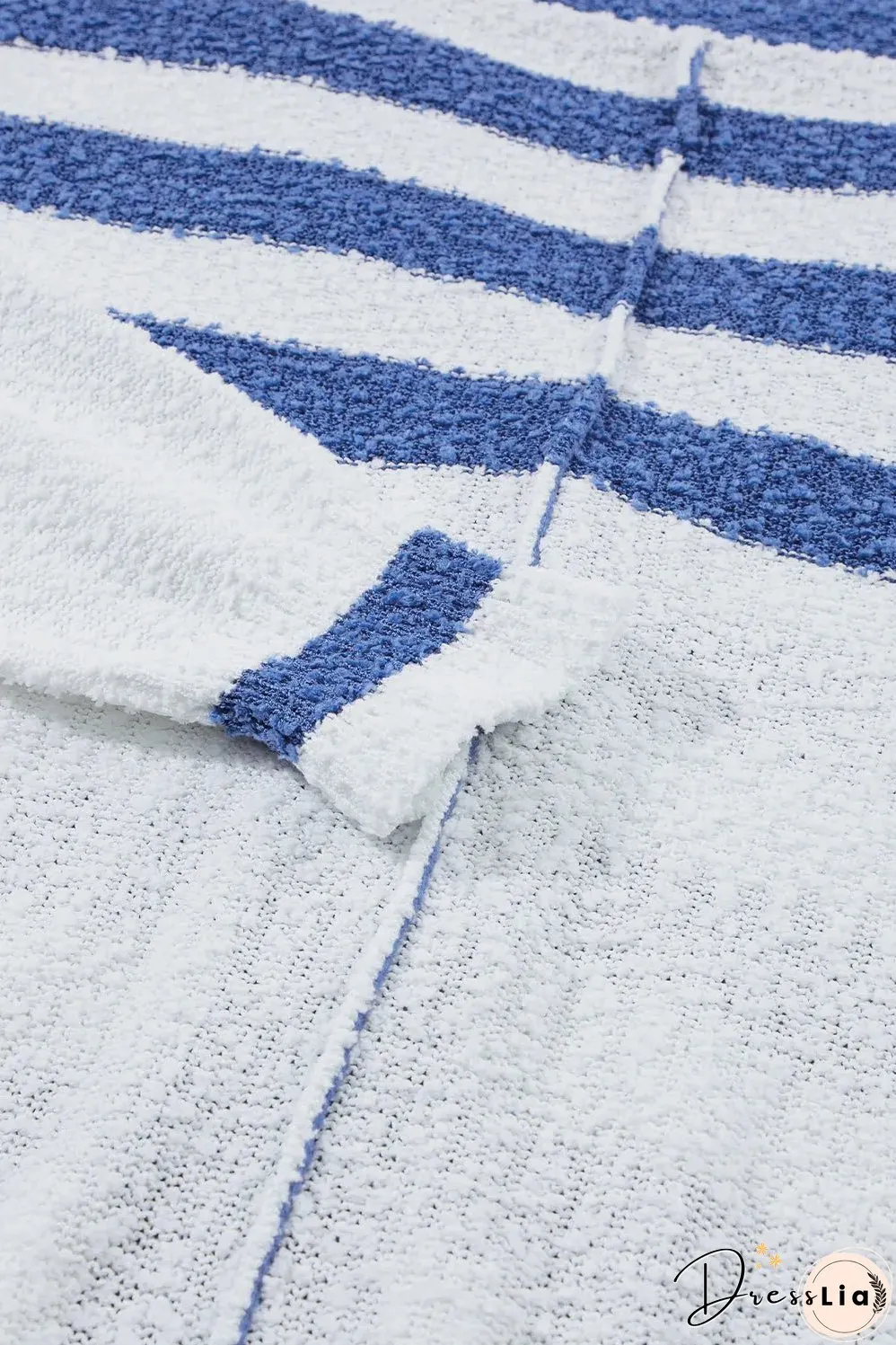 Blue Stripe V Neck Buttoned High Low Sweater Cardigan