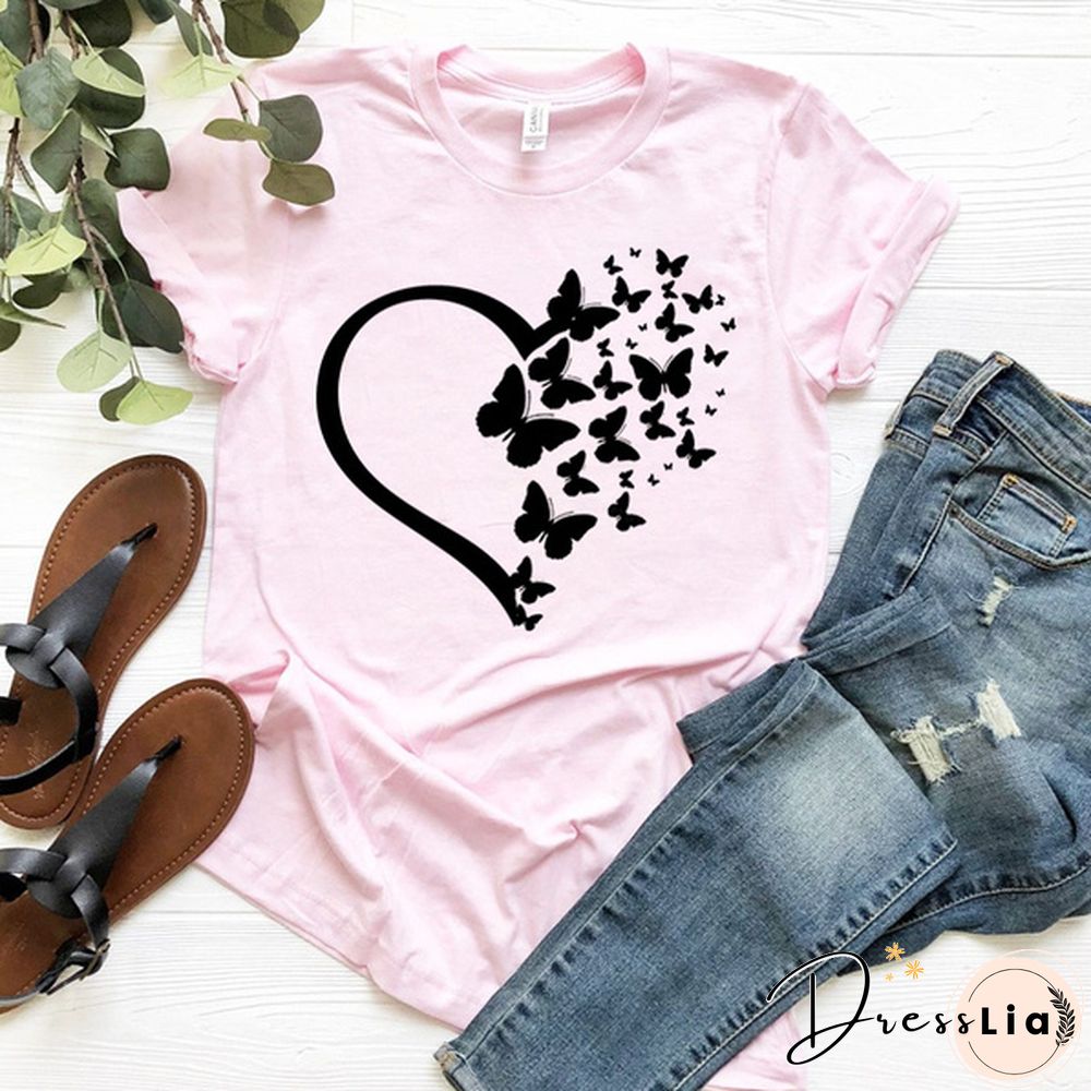 New Butterfly Print T Shirt Women Men Short Sleeve Tops Tees Summer Fashion Loose Casual T-Shirt