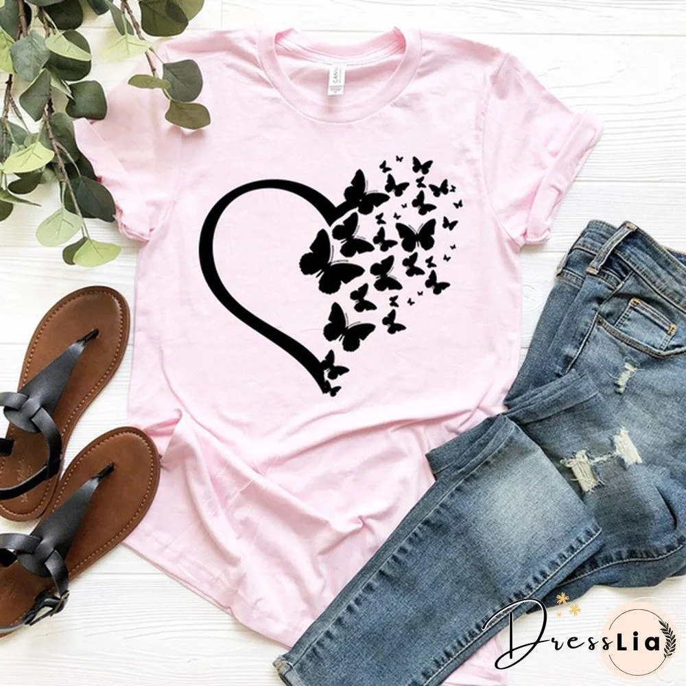 New Butterfly Print T Shirt Women Men Short Sleeve Tops Tees Summer Fashion Loose Casual T-Shirt