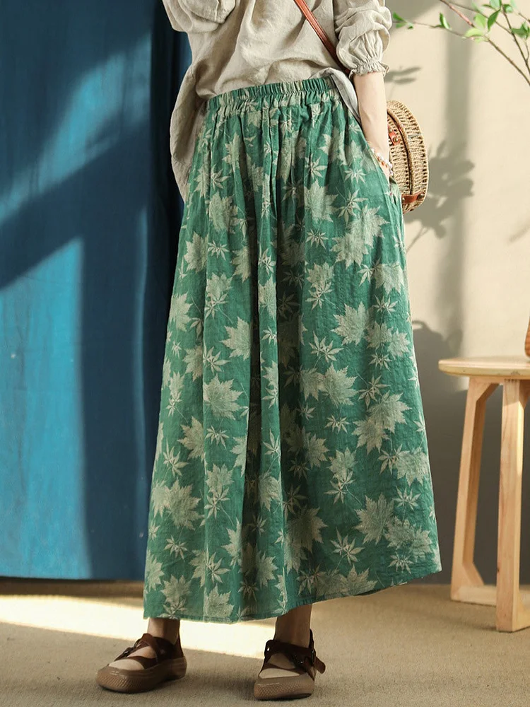Floral Vintage Elastic Waist Summer Loose Skirt
