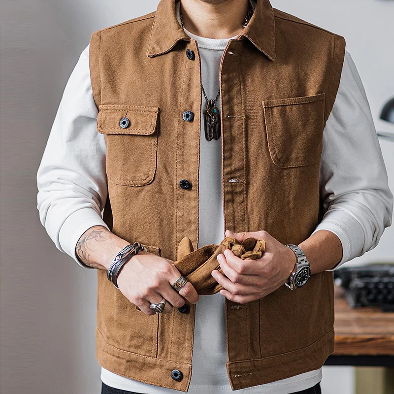 American Retro Heavy Oil Wax Waterproof Multi-pocket Hunting Vest
