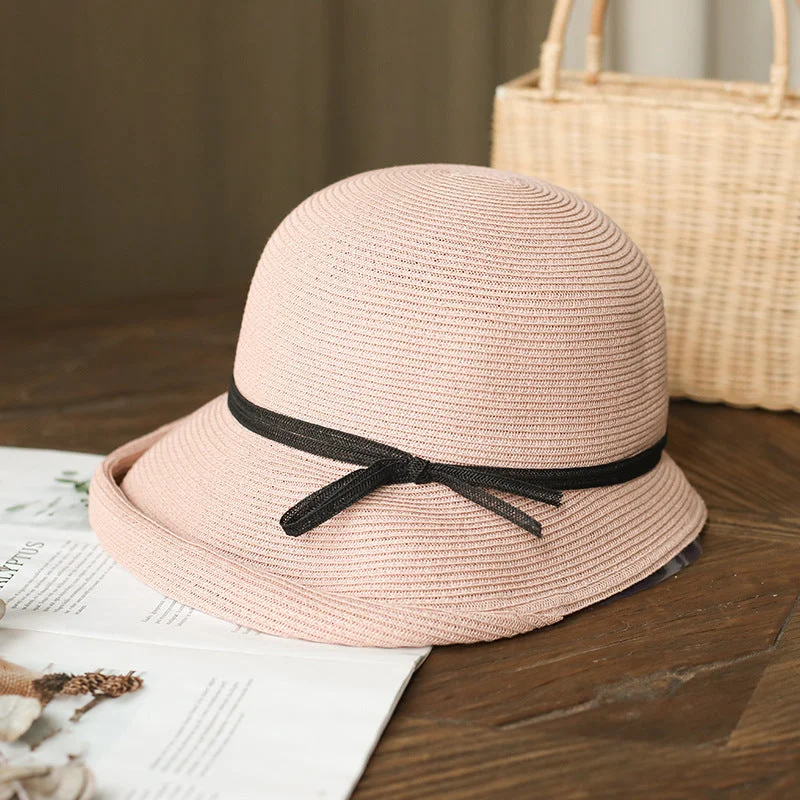 Women's Straw Hat Hepburn Style Retro Foldable Simple Casual Sun Protection Hat