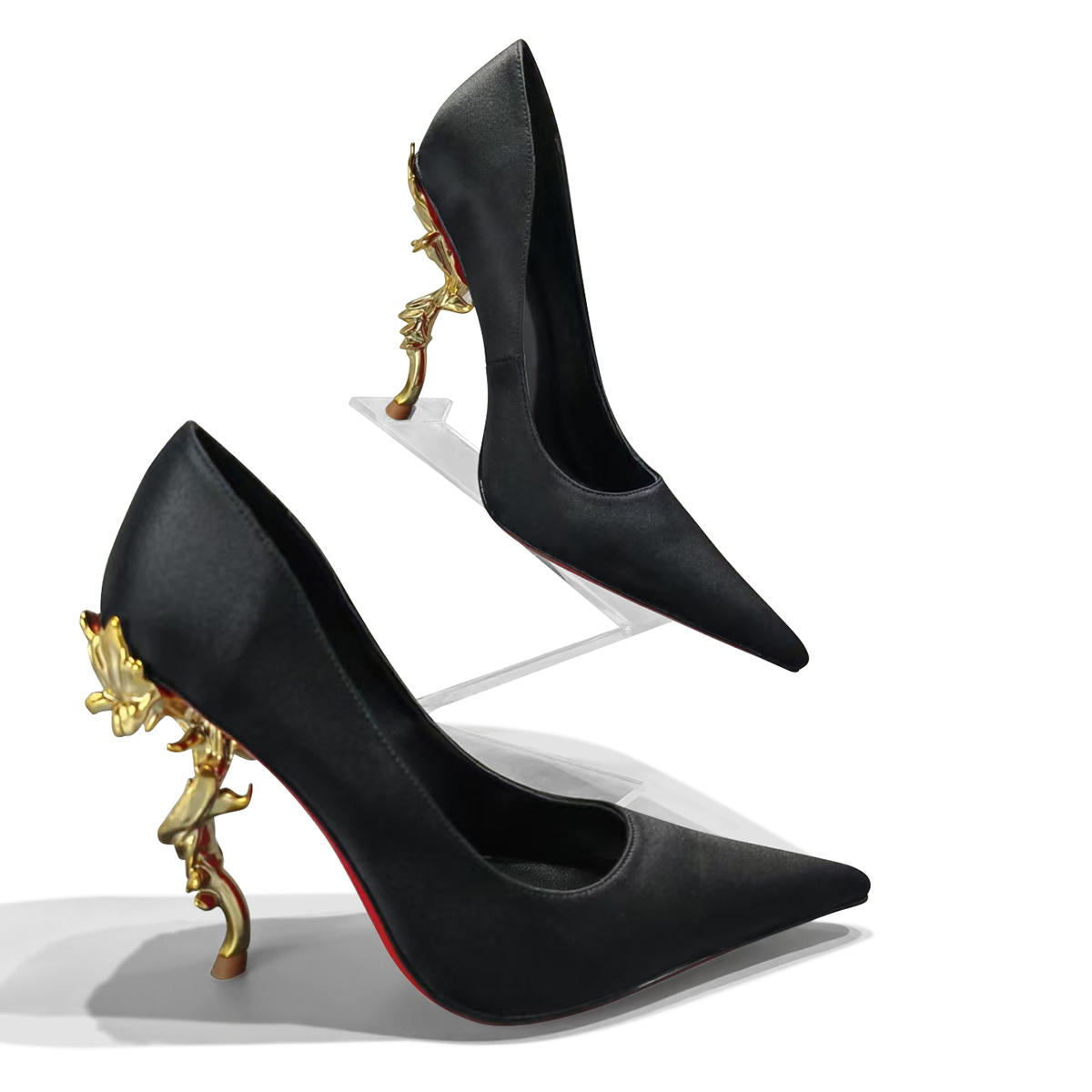 100mm Women's Heel Strappy Pumps Metal Heel Red Bottom Shoes-MERUMOTE