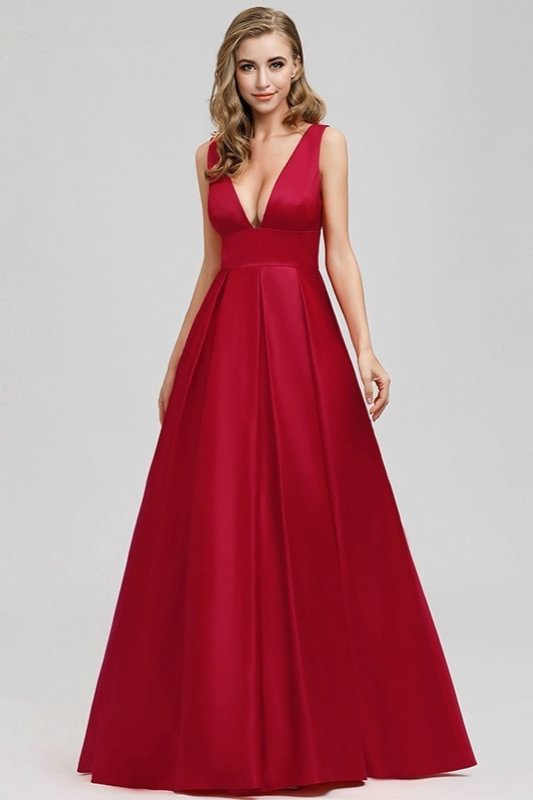 Chic Red V-Neck Sleeveless Long Prom Dress On Sale - lulusllly