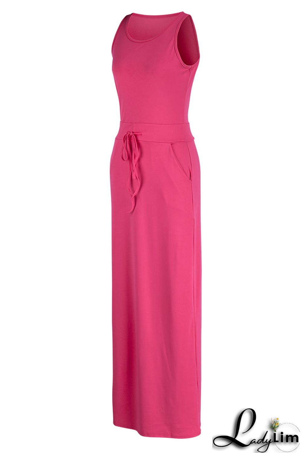 Rose Red Casual Solid Patchwork U Neck Straight Dresses
