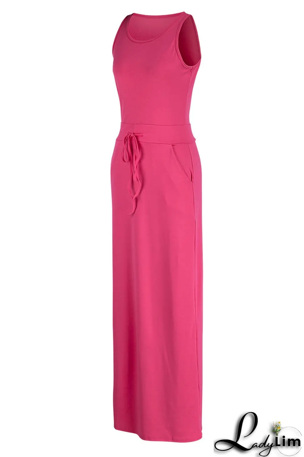 Rose Red Casual Solid Patchwork U Neck Straight Dresses