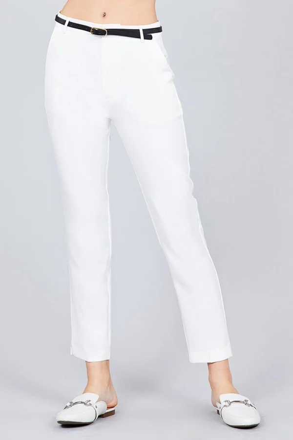 Peace Clover Woven Slim Belted Pants