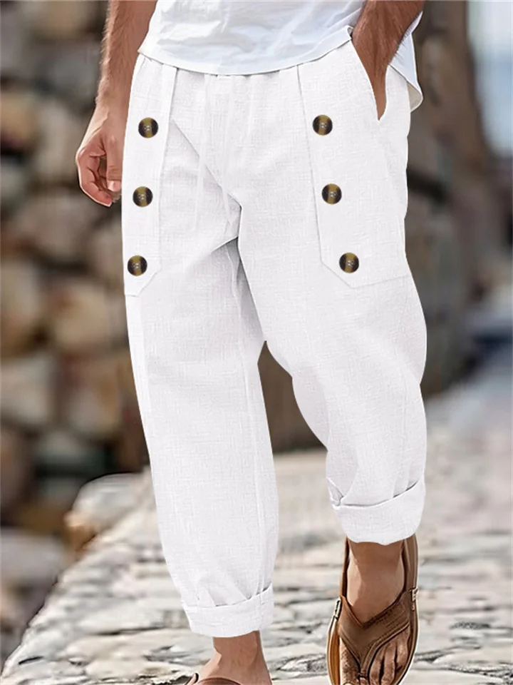 Casual Hawaii Beach Men's Casual Multi-button Cotton Linen Loose Pants