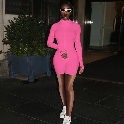 Uveng Zipper Stretch Turtleneck Embroidered Street Hipster Slim Fit Fitness Jumpsuit Yoga Suit