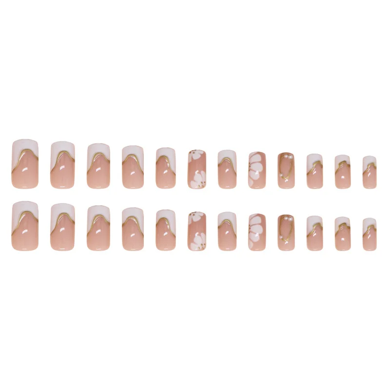 Churchf Churchf Patch Simple Removable Nail Gold Three-Dimensional Line Wear Nail French Flower Beautiful Nail Piece Diamond Style