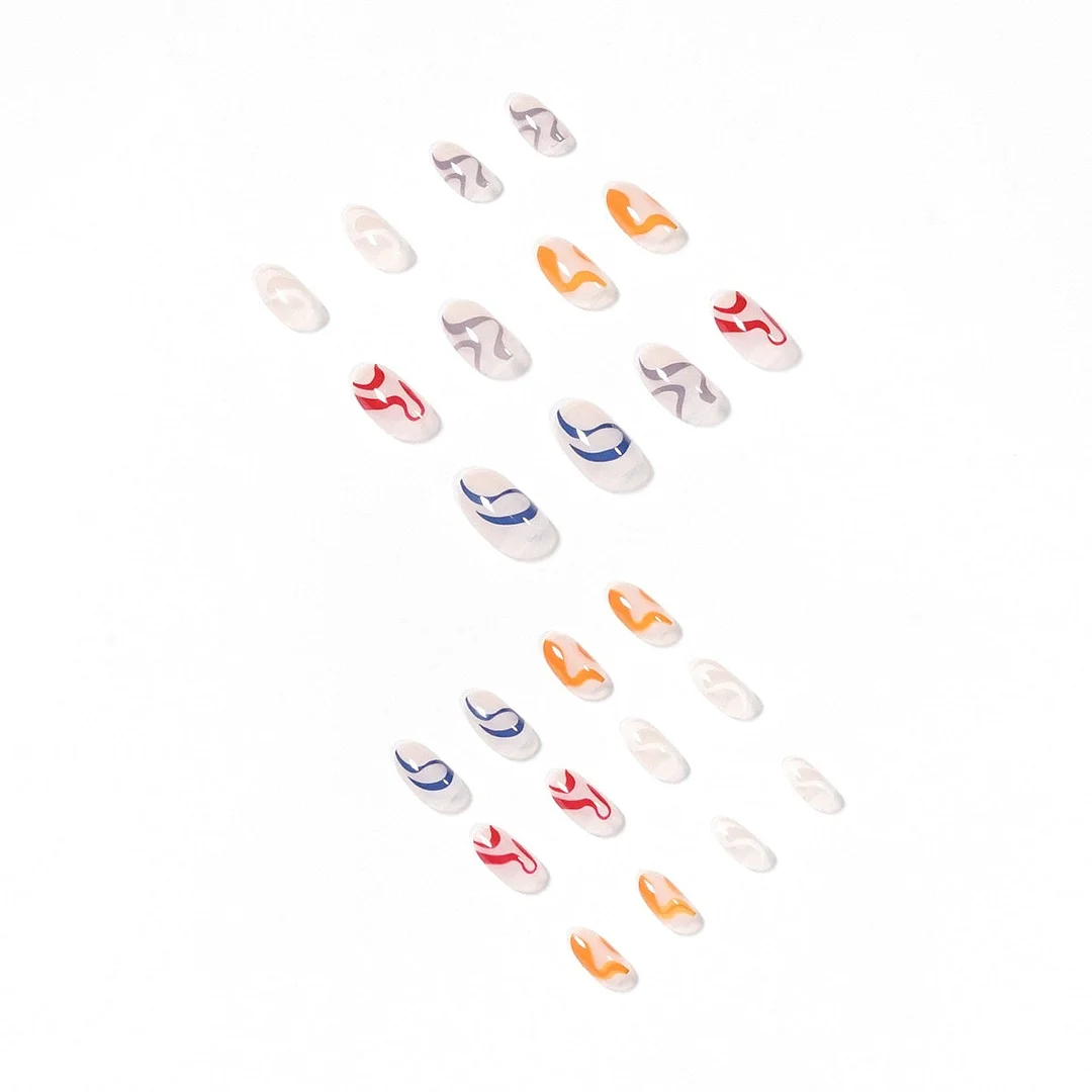 Fake Nails Line Art Multicolored Waves Full Cover Fake Nails DIY Glue Press On Nails Nail Supplies For Professionals-Nail Inspo