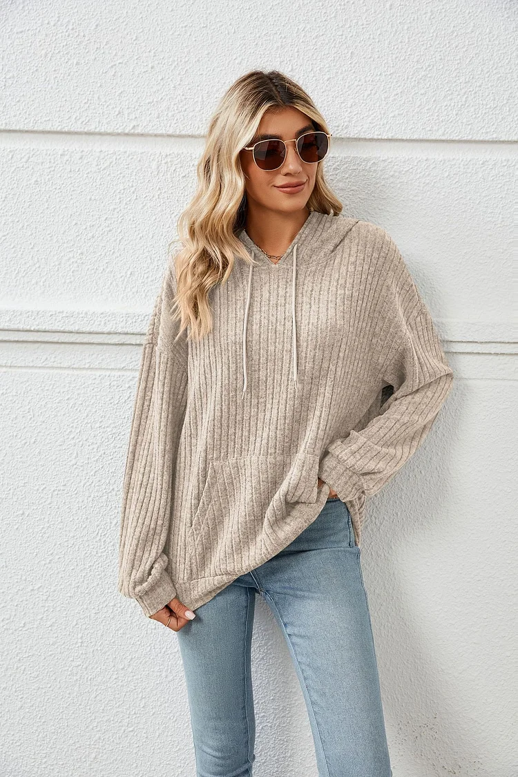 Women's Hooded Sweatshirt Solid Color Front Pocket Sweatshirt