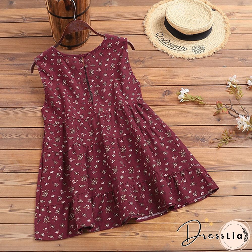 ZANZEA Women Summer Cotton Tank Tops Vintage Floral Print Sleeveless Blouse